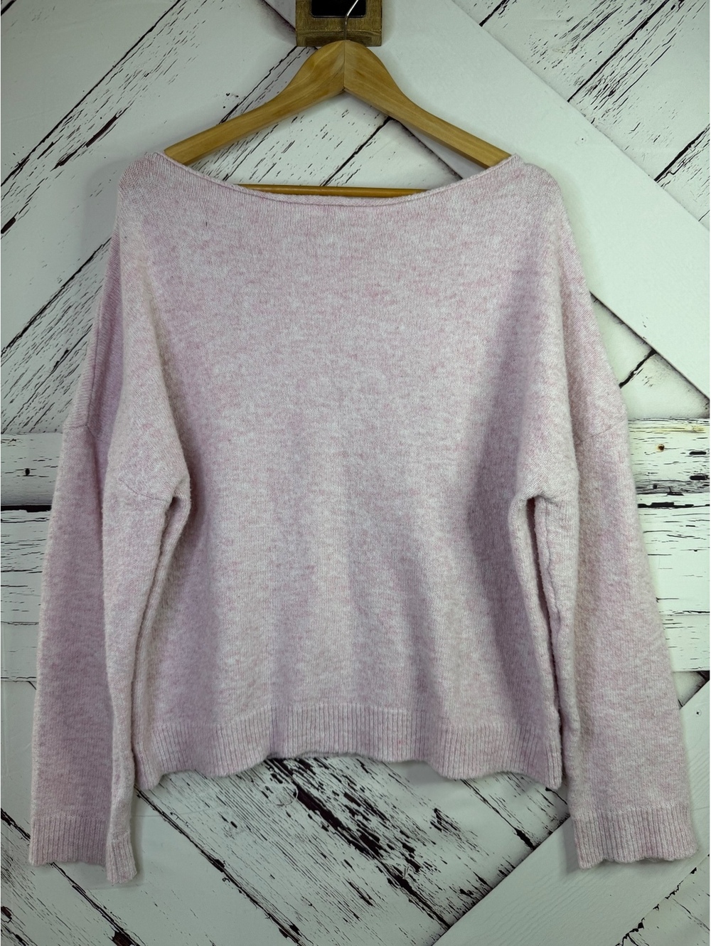 Fall Fashion Cozy Heathered Pink Boatneck Sweater Cabincore Womens Medium